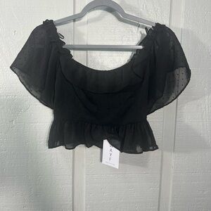 WaYF Black Flutter Sleeve Crop Top Size XS NWT